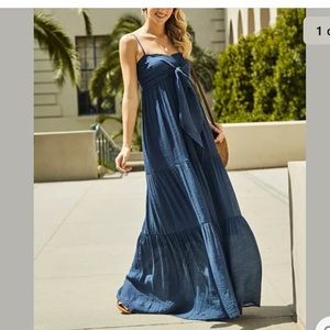 Jardin Navy Tie-Front Tiered Sleeveless Maxi Dress